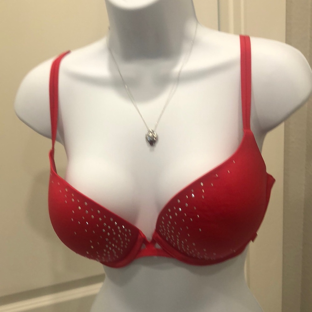Victoria’s Secret red rhinestone  & Maidenform underwire gentle worn size 34D